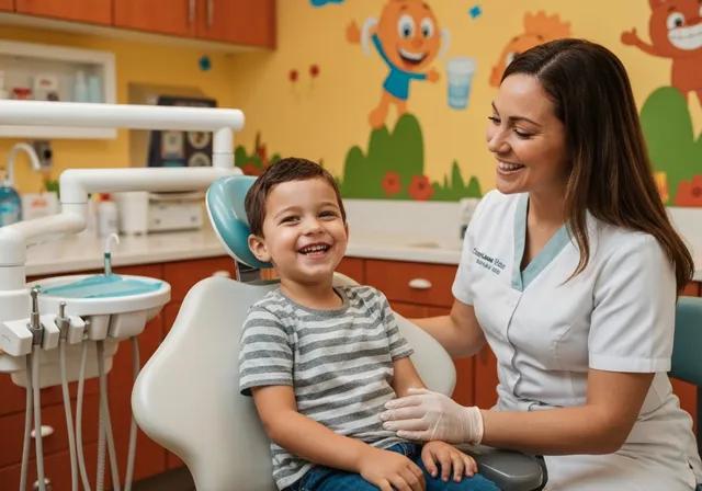 Friendly dentist providing gentle children's dental care during an appointment at Hills Dental Care in Castle Hill.